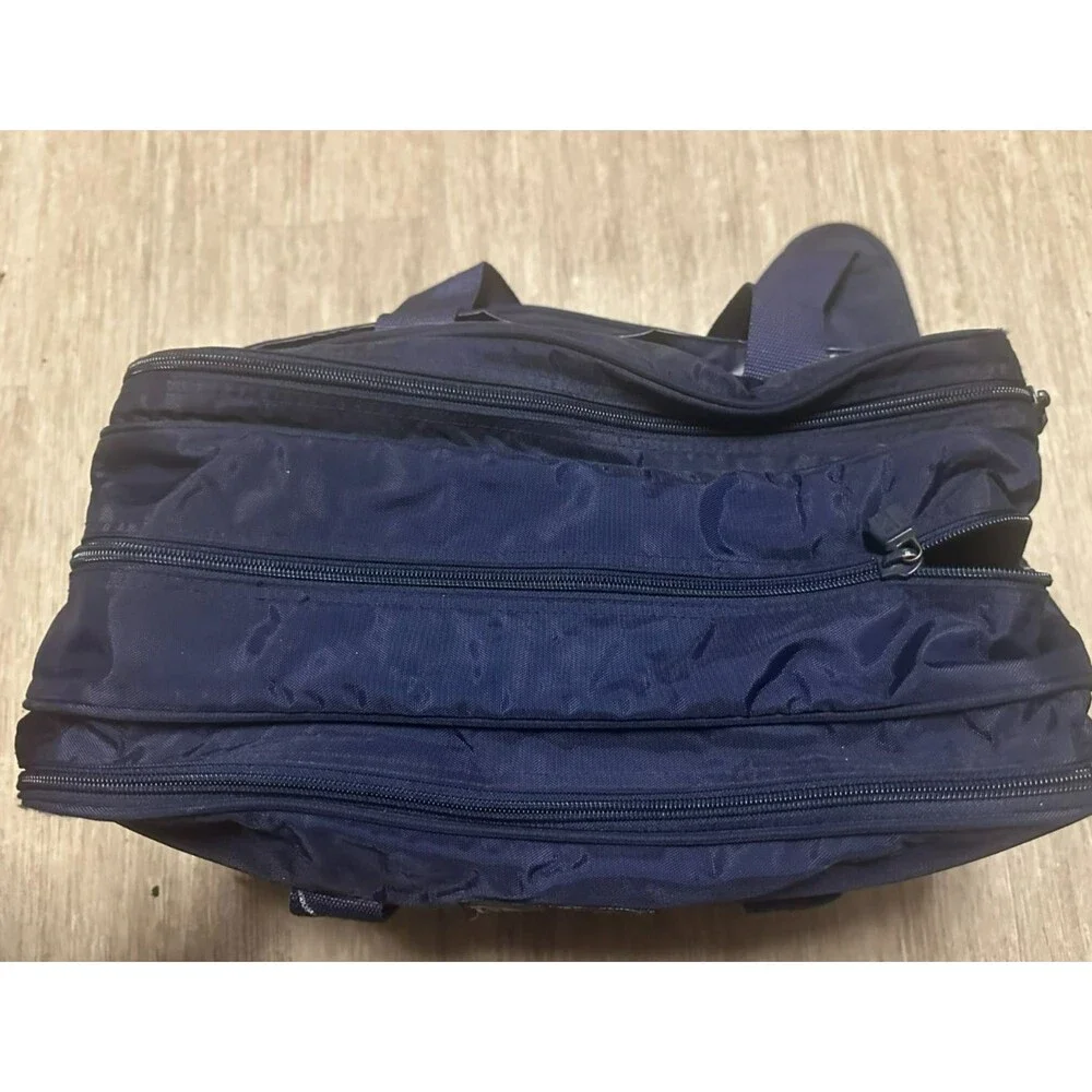Lands End Direct Merchants Navy Nylon Messenger Bag Multi Pocket Travel